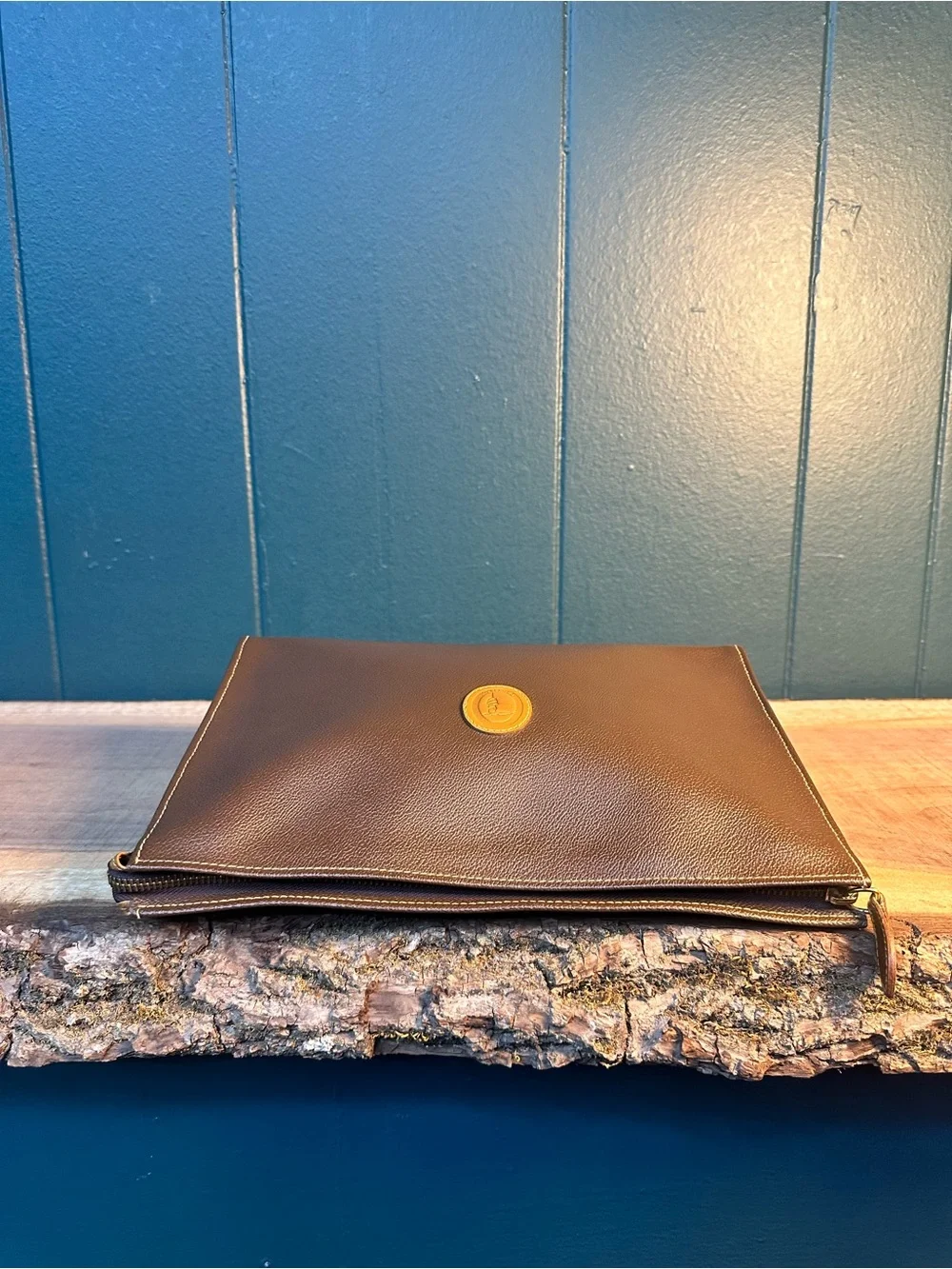 Trussardi Collezione Crespo Brown Leather Clutch/Pouch made in Italy